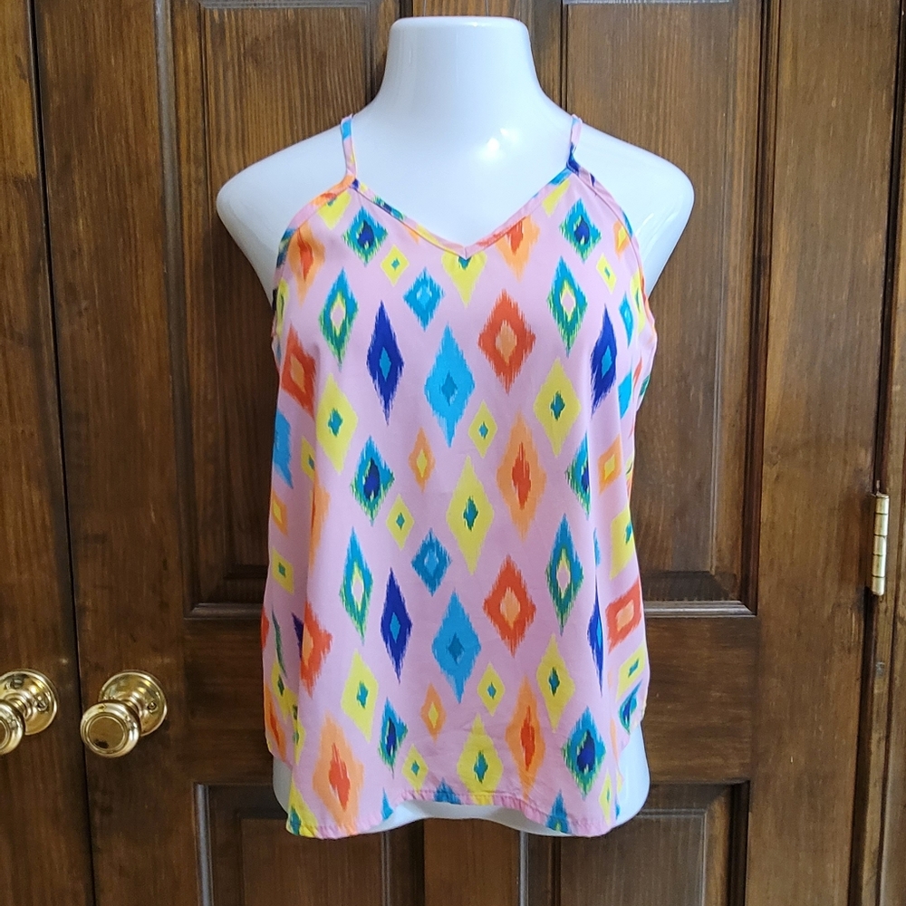 Eiffel Designs Sz S Multicolor Geometric Print Women's Top P2P 17 L 25